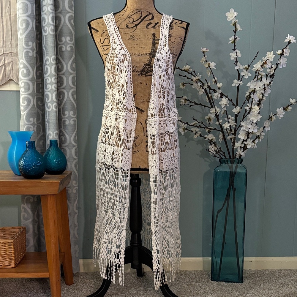 Altar'd State Boho Lace Fringe Long Vest